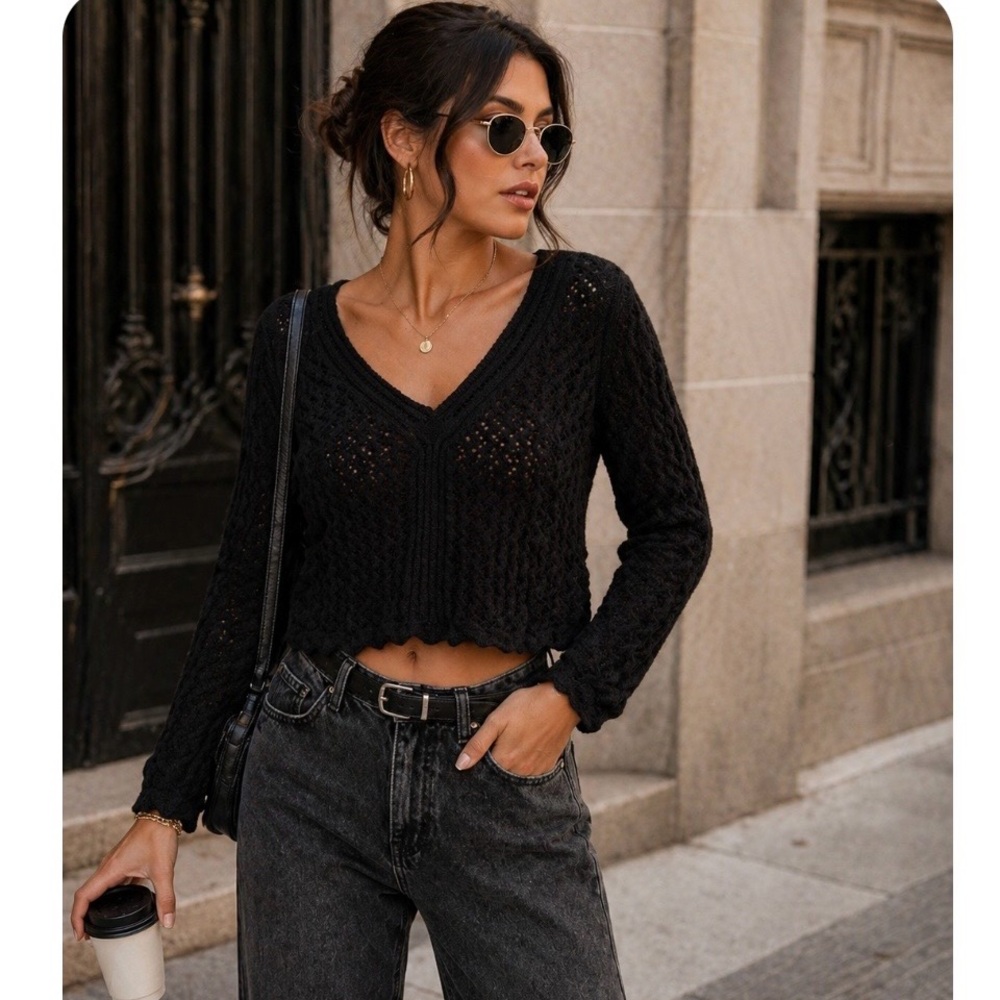 Desigual Black Openwork Knit Top